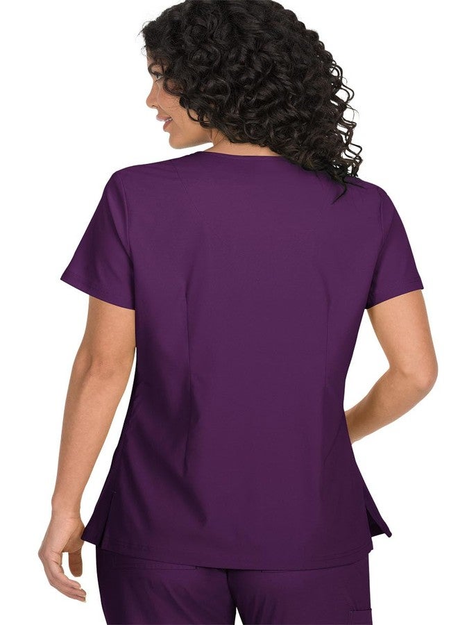 KOI Basics Katie Women's 4-Pocket Mock-Wrap Scrub Top Eggplant Large - Image 2